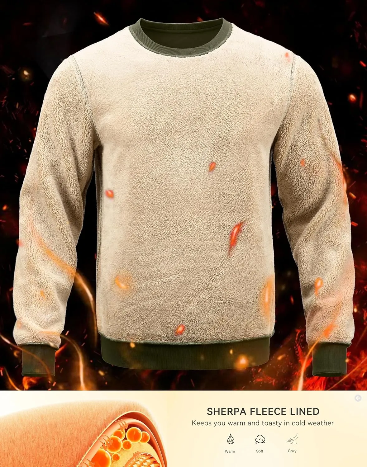 G Gradual Sherpa Lined Sweatshirts for Men Fleece Crewneck Sweatshirt Pullover Warm Shirts for Winter