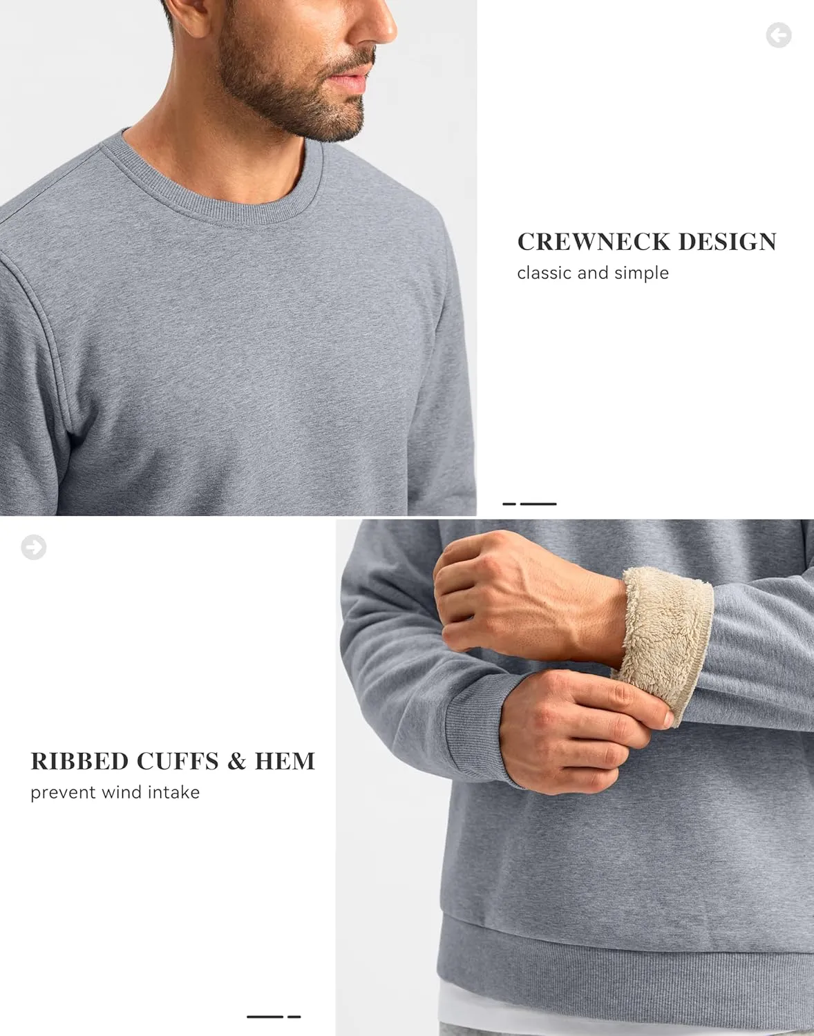 G Gradual Sherpa Lined Sweatshirts for Men Fleece Crewneck Sweatshirt Pullover Warm Shirts for Winter