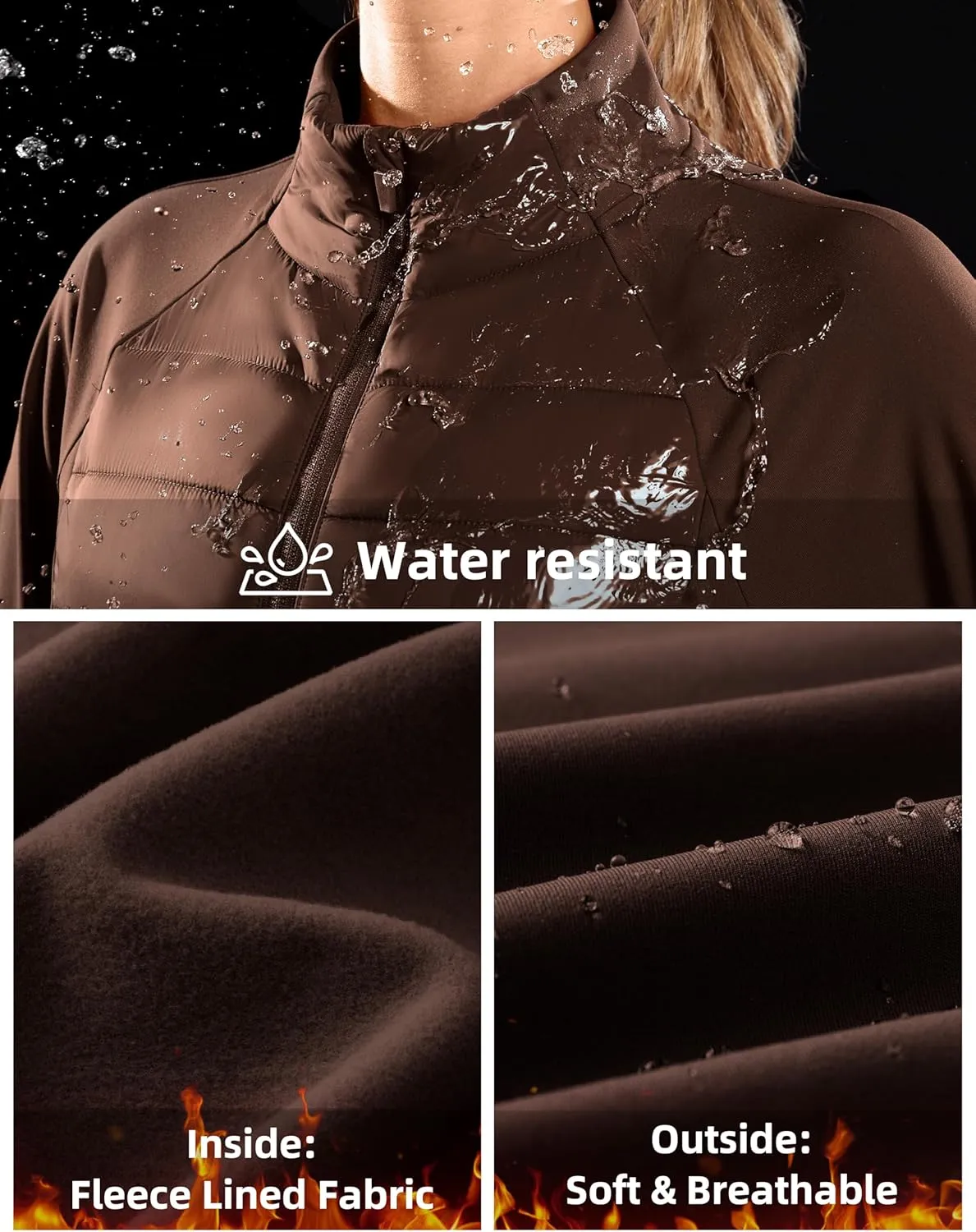 G Gradual Women's Running Fleece Lined Jackets 6 Pockets Lightweight Water Resistant Puffer Jacket for Hiking Travel