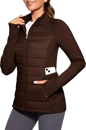 G Gradual Women's Running Fleece Lined Jackets 6 Pockets Lightweight Water Resistant Puffer Jacket for Hiking Travel