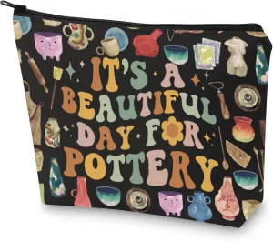 G2TUP Pottery Artist Makeup Bag Pottery Lover Gift It's Beautiful Day For Pottery Zipper Pouch Bag Ceramic Artist Merch (Beautiful Day For Pottery)