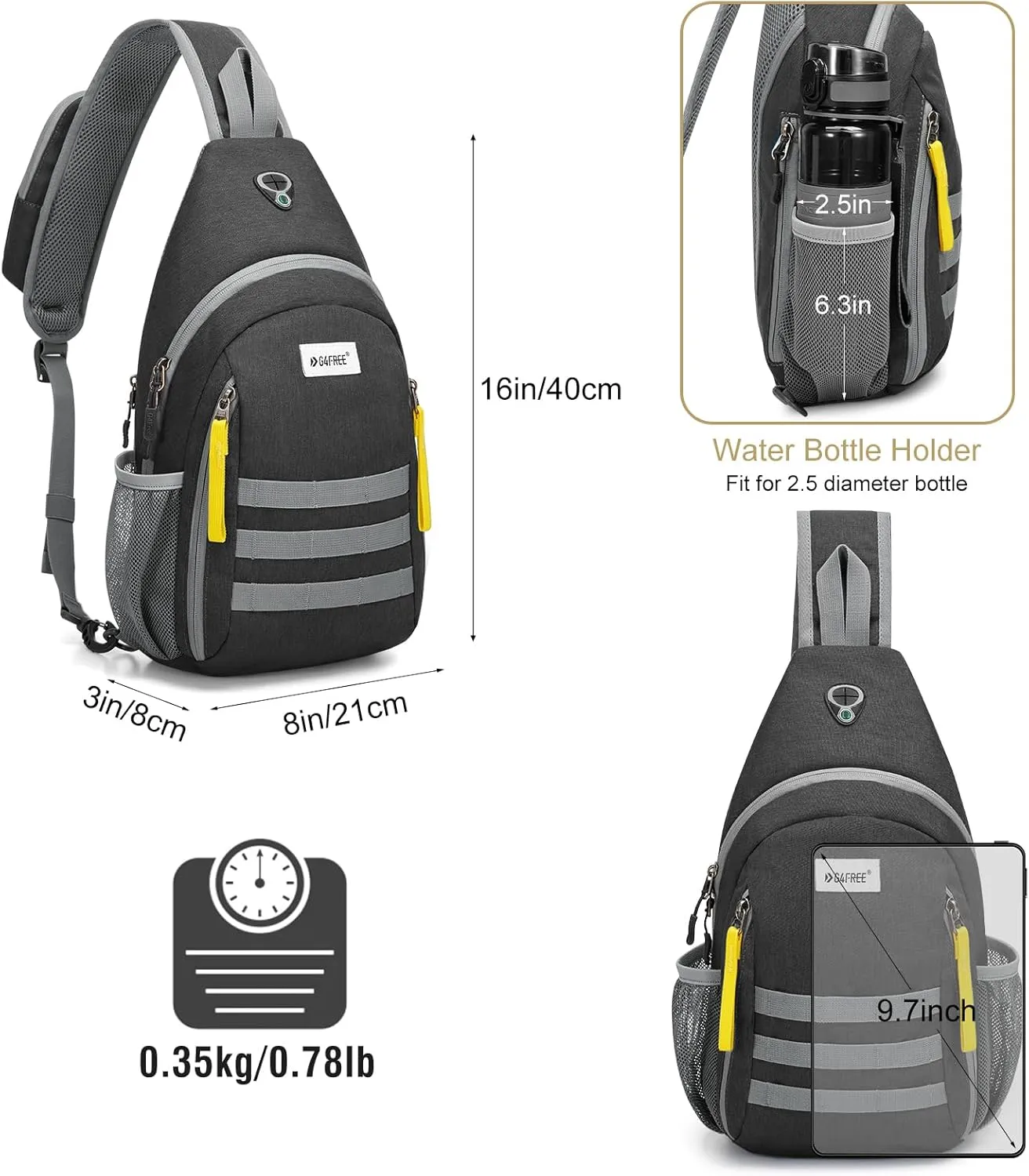 G4Free Sling Bag RFID Blocking Crossbody Backpack Travel Chest Bag Hiking Daypack for Women Men Outdoor Sports