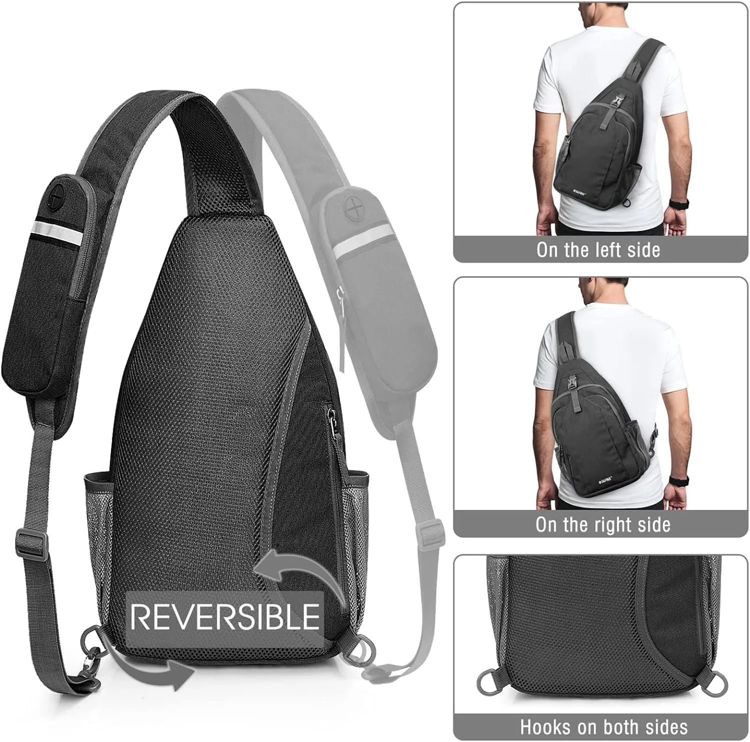 G4Free Sling Bag RFID Blocking Sling Backpack Crossbody Chest Bag Daypack for Hiking Travel(Black)
