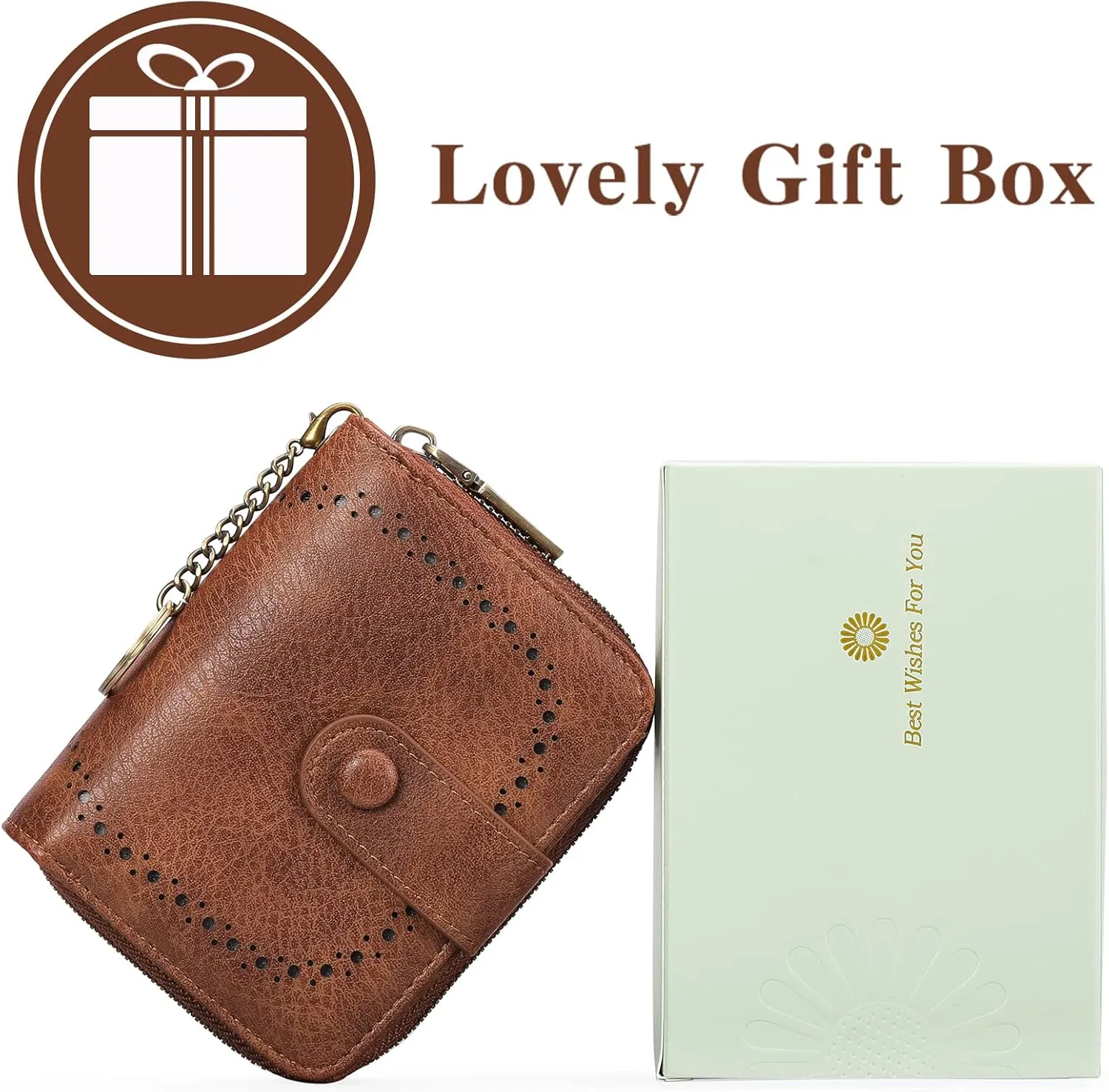 GAEKEAO Leather Credit Card Holder Small Wallet for Women RFID Blocking Bifold Zipper Card Case Organizer Wallet with Keychain