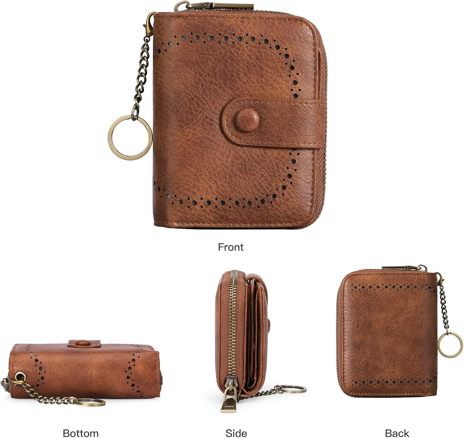 GAEKEAO Leather Credit Card Holder Small Wallet for Women RFID Blocking Bifold Zipper Card Case Organizer Wallet with Keychain