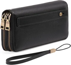 GAEKEAO Wallet for Women Clutch RFID Blocking Leather Wristlet Purse Large Capacity Credit Card Holder with Grip Hand Strap