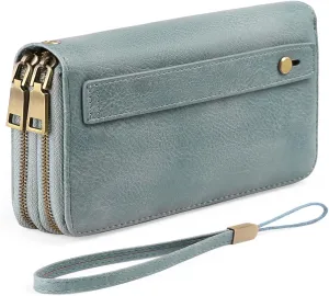 GAEKEAO Wallet for Women Clutch RFID Blocking Leather Wristlet Purse Large Capacity Credit Card Holder with Grip Hand Strap