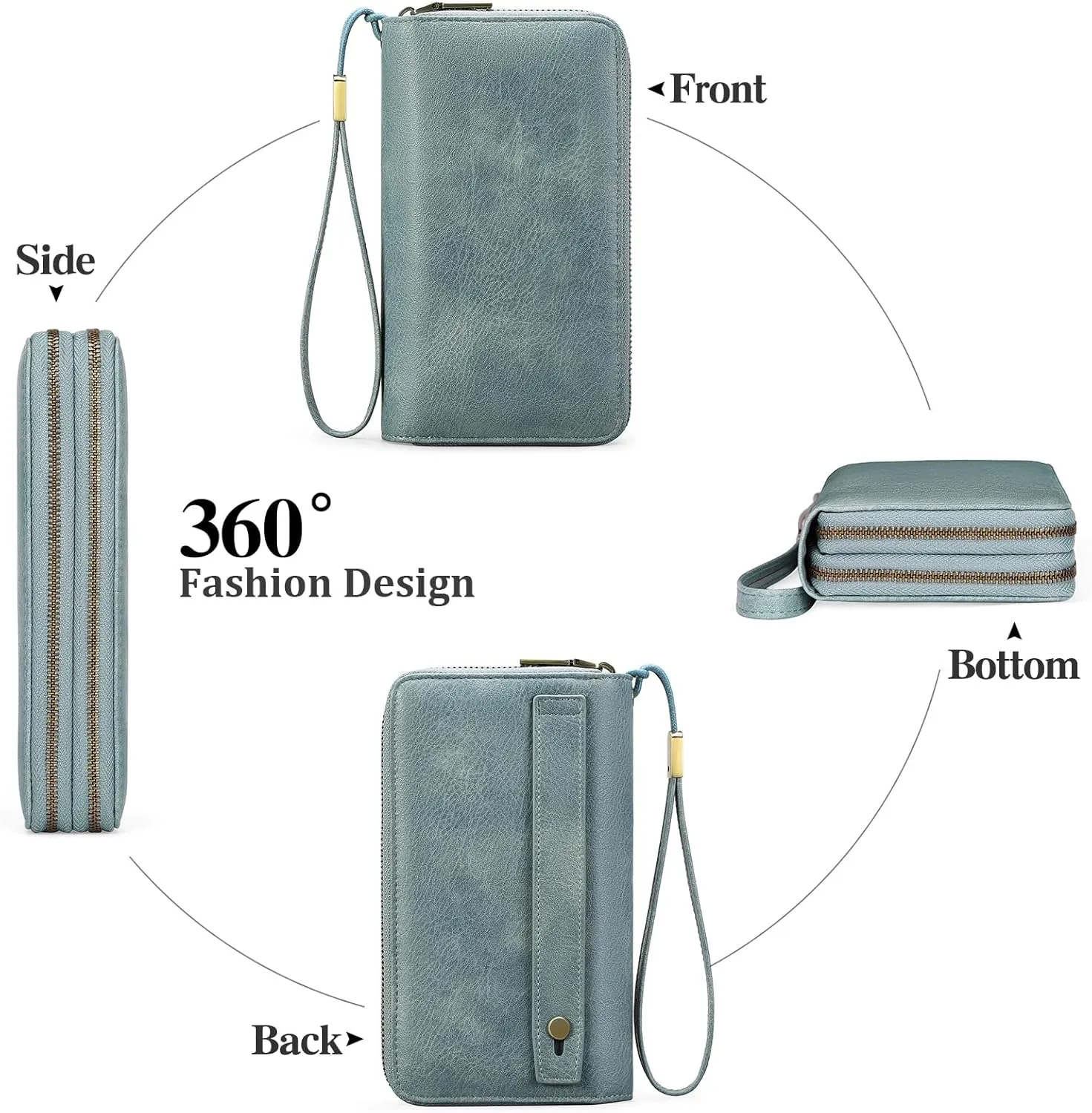 GAEKEAO Wallet for Women Clutch RFID Blocking Leather Wristlet Purse Large Capacity Credit Card Holder with Grip Hand Strap