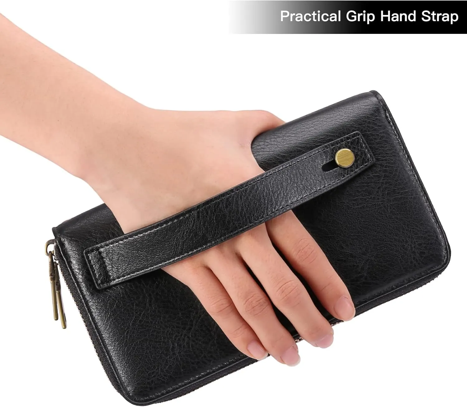 GAEKEAO Wallet for Women Clutch RFID Blocking Leather Wristlet Purse Large Capacity Credit Card Holder with Grip Hand Strap
