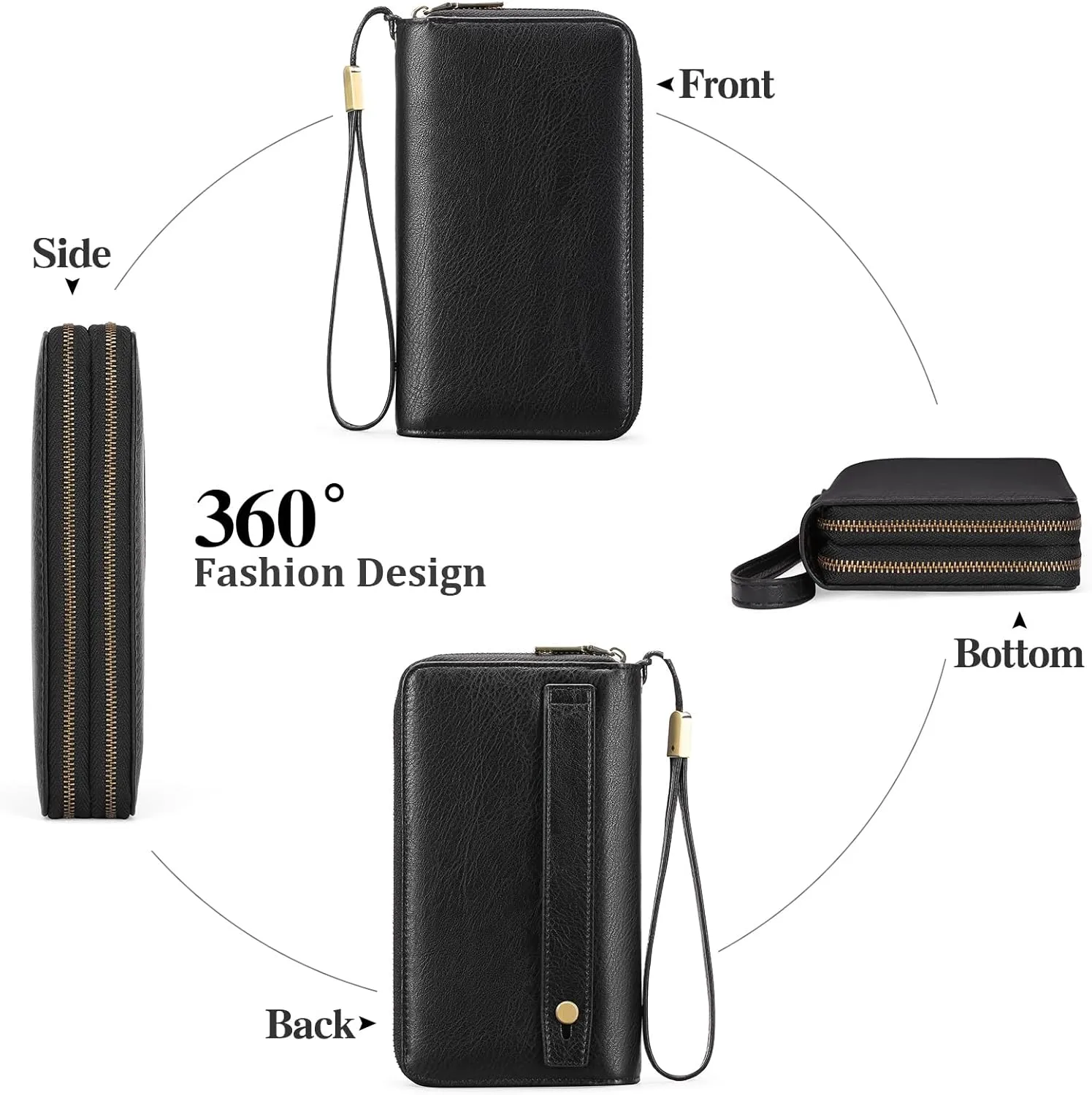 GAEKEAO Wallet for Women Clutch RFID Blocking Leather Wristlet Purse Large Capacity Credit Card Holder with Grip Hand Strap