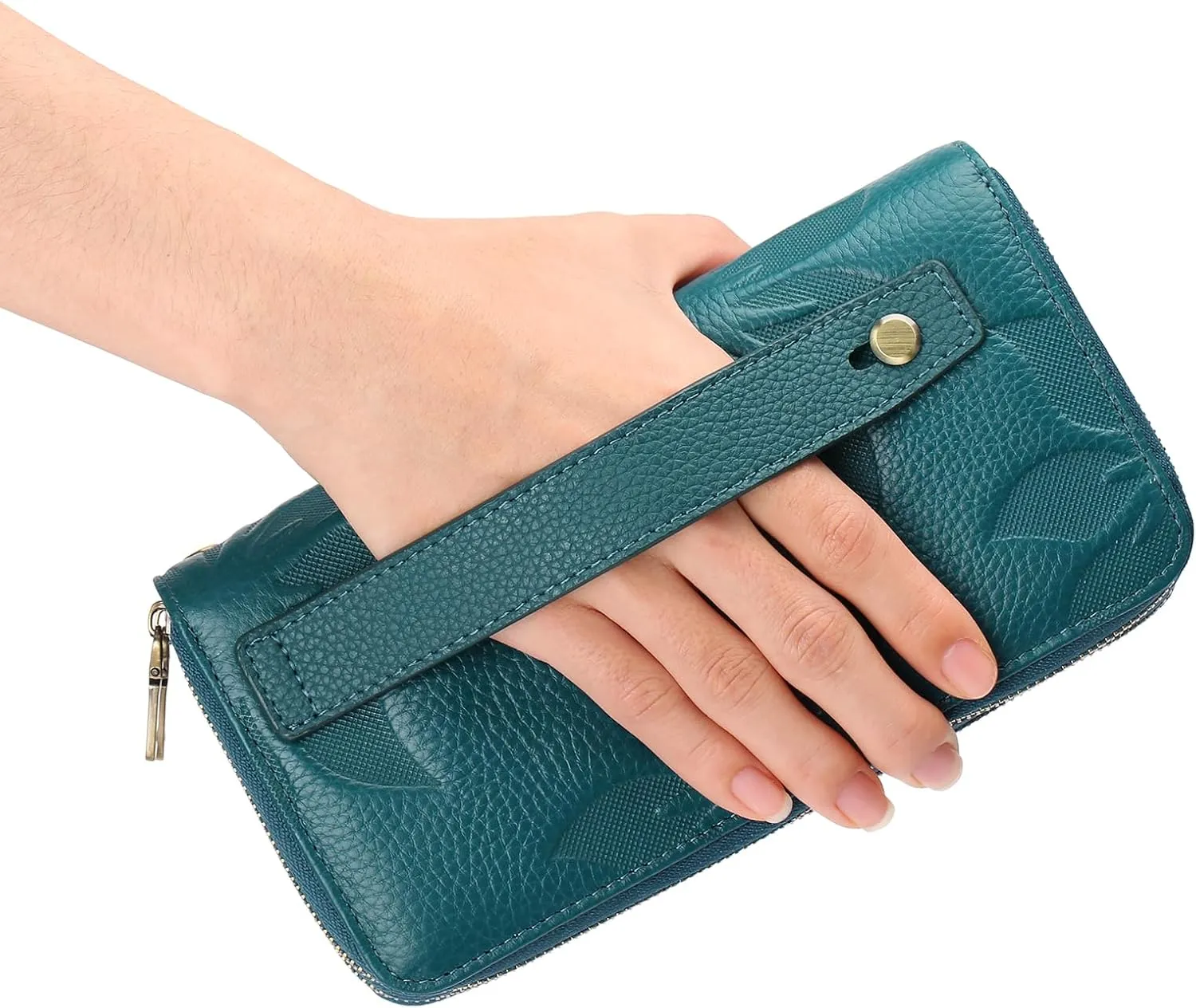 GAEKEAO Wallet for Women Clutch RFID Blocking Wristlet Leather Purse Large Capacity Credit Card Holder with Grip Hand Strap
