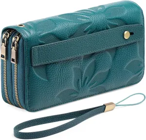 GAEKEAO Wallet for Women Clutch RFID Blocking Wristlet Leather Purse Large Capacity Credit Card Holder with Grip Hand Strap