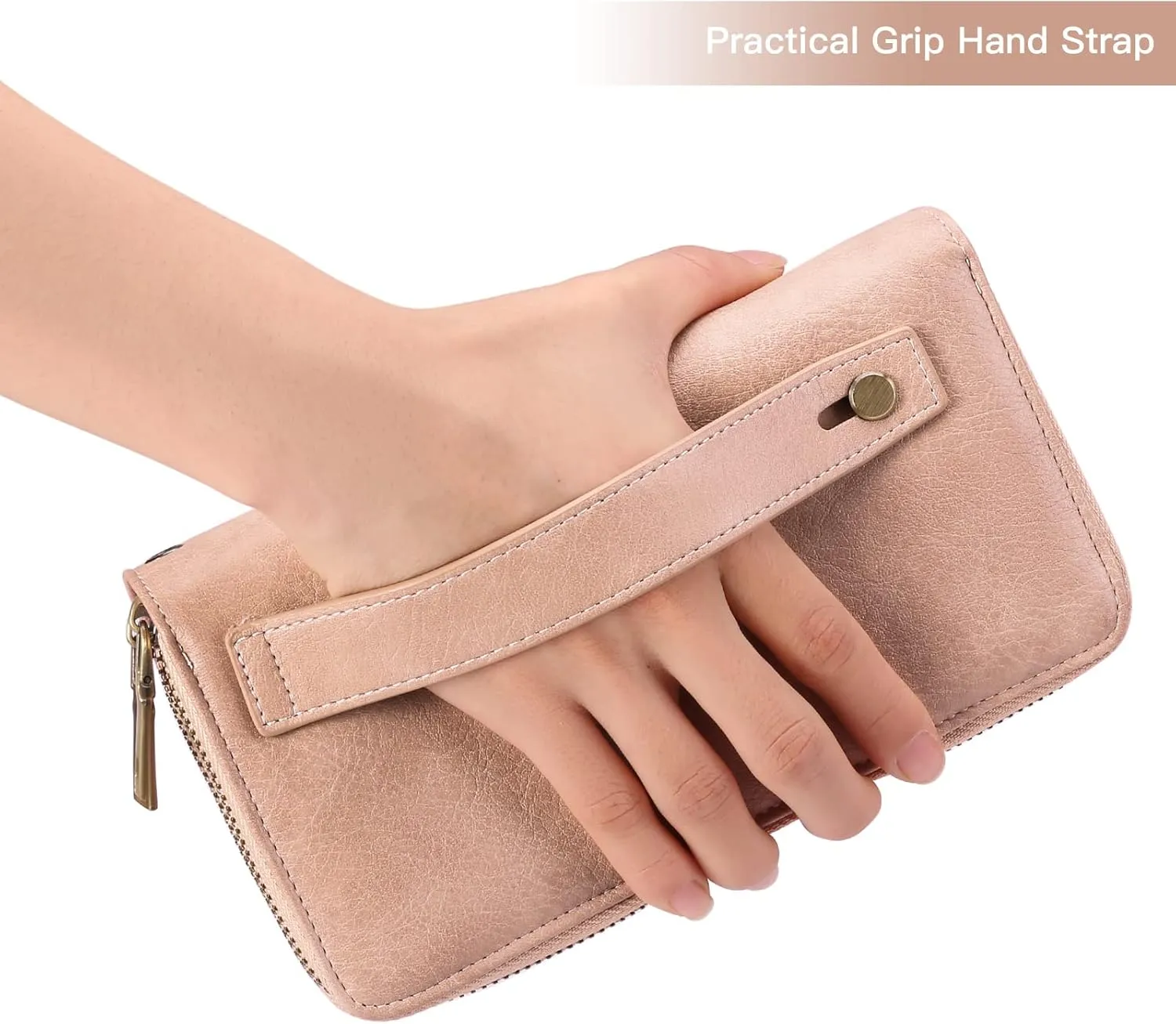 GAEKEAO Wallet for Women Clutch RFID Blocking Wristlet Leather Purse Large Capacity Credit Card Holder with Grip Hand Strap