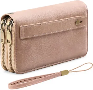 GAEKEAO Wallet for Women Clutch RFID Blocking Wristlet Leather Purse Large Capacity Credit Card Holder with Grip Hand Strap