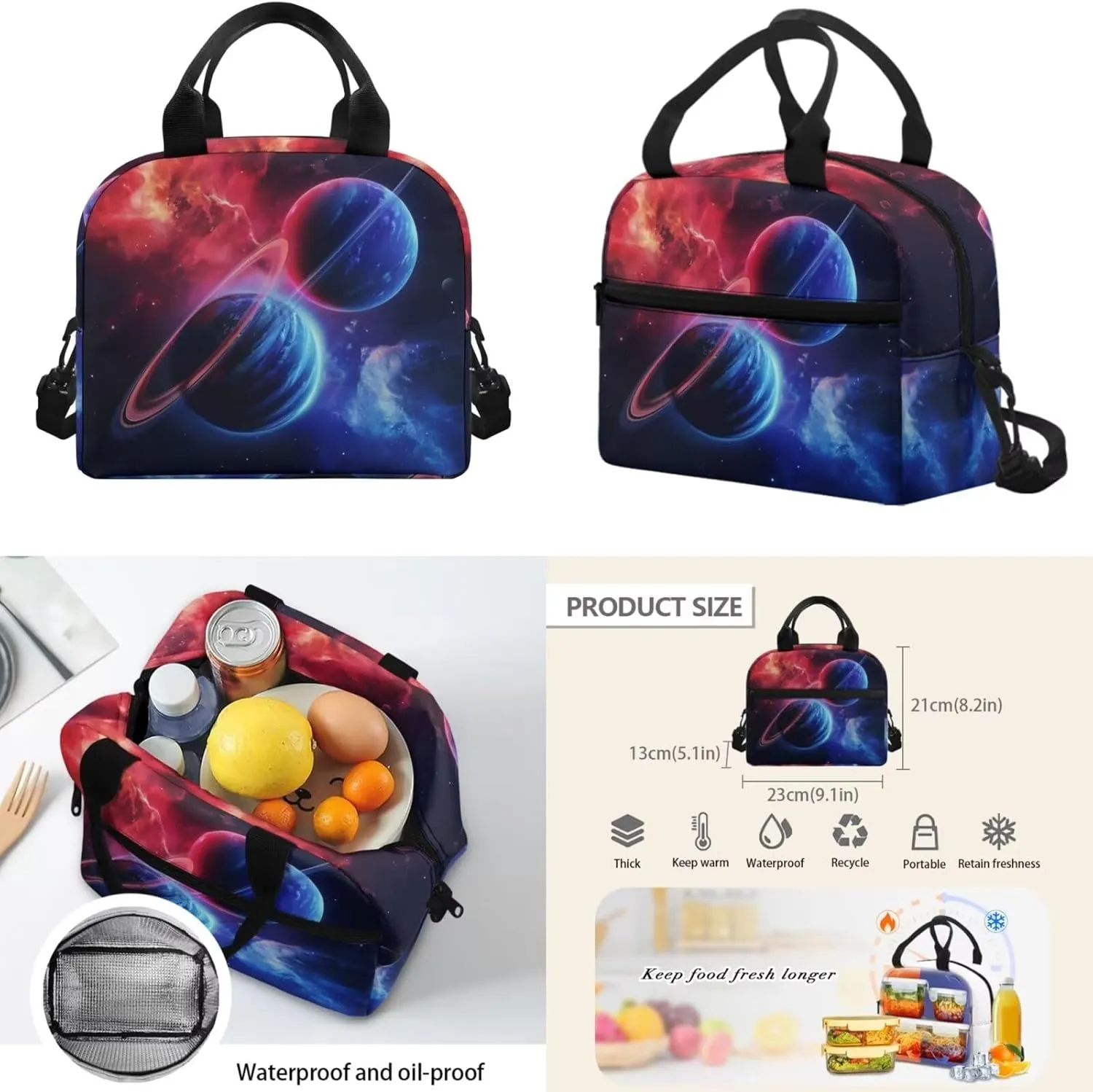 Galaxy 4 Piece Backpack Set for Boys 3rd Grade 17 inch Shoulder Bag for School Teens Freezable Lunch Bag with Pencil Pouch and Water Bottle Sleeve for Secondary School
