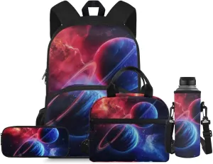 Galaxy 4 Piece Backpack Set for Boys 3rd Grade 17 inch Shoulder Bag for School Teens Freezable Lunch Bag with Pencil Pouch and Water Bottle Sleeve for Secondary School