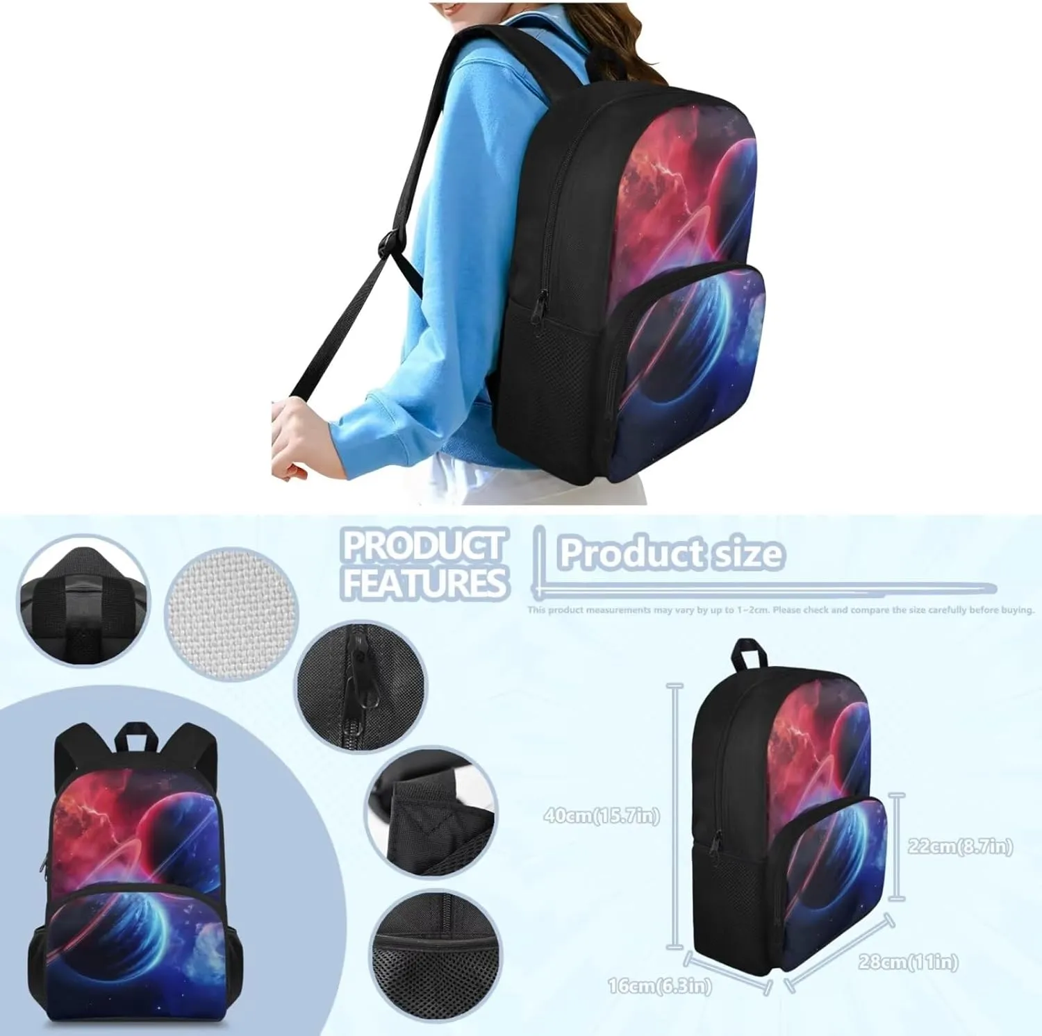 Galaxy 4 Piece Backpack Set for Boys 3rd Grade 17 inch Shoulder Bag for School Teens Freezable Lunch Bag with Pencil Pouch and Water Bottle Sleeve for Secondary School