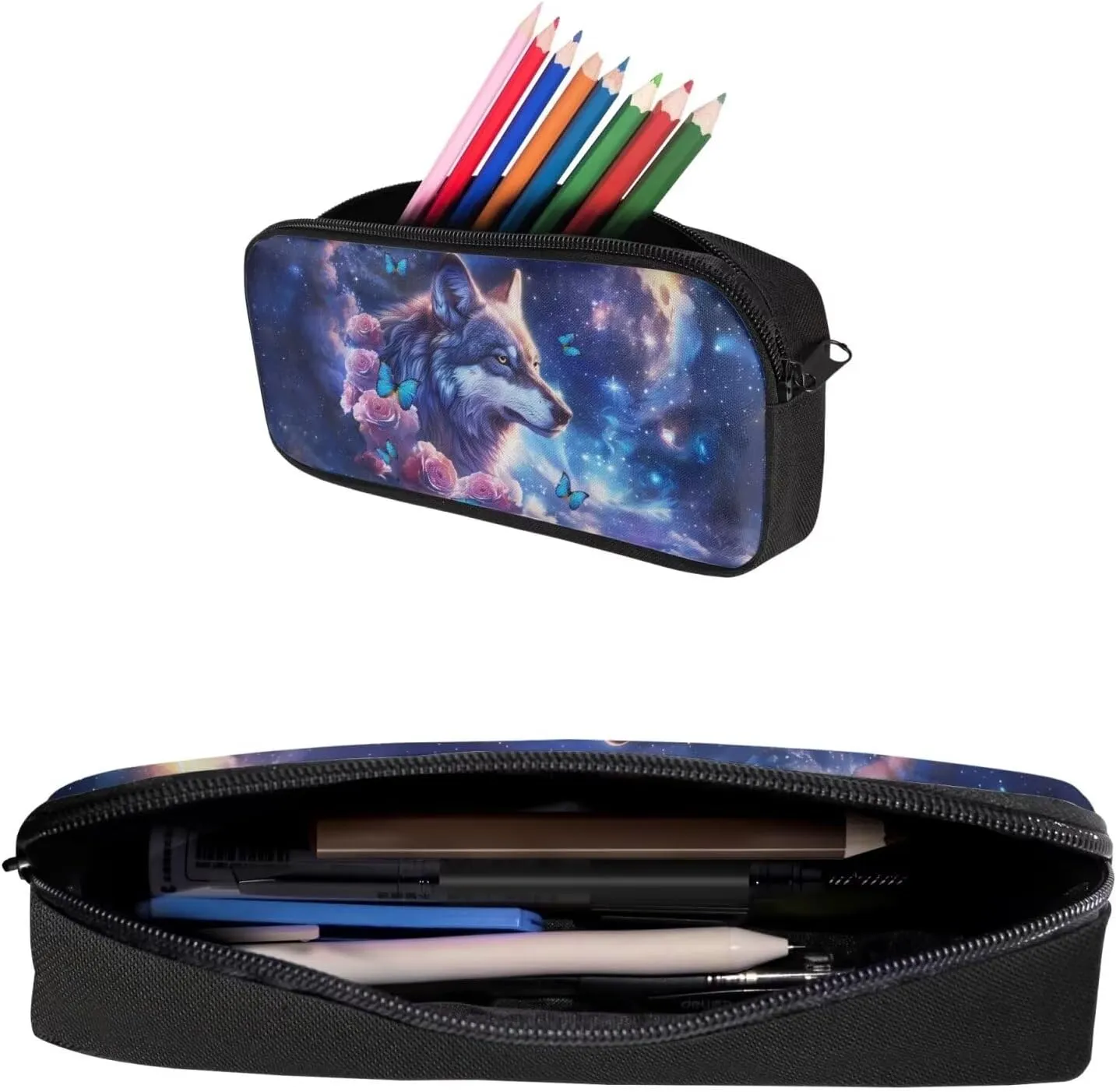 Galaxy Wolf Backpack for Boys 8-10/10-12 Middle School Bag Kids Bookbag With Lunch Box Pencil Case Set 3 In 1 Teens Backpacks 3Rd/4Th/5Th/6Th Grade Butterfly Flower Book Bags Purple
