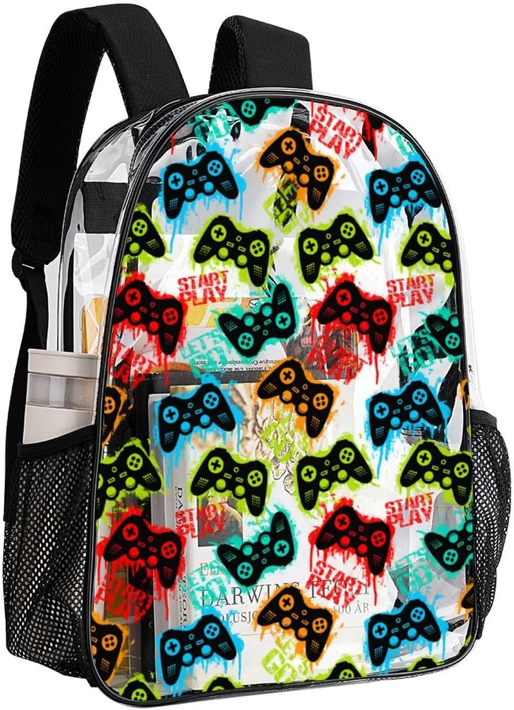 Game Machine Style Clear Backpack See Through Boys Backpacks for School, Transparent Backpack for College Workplace, Waterproof Heavy Clear Book Bag, Back to School Gift