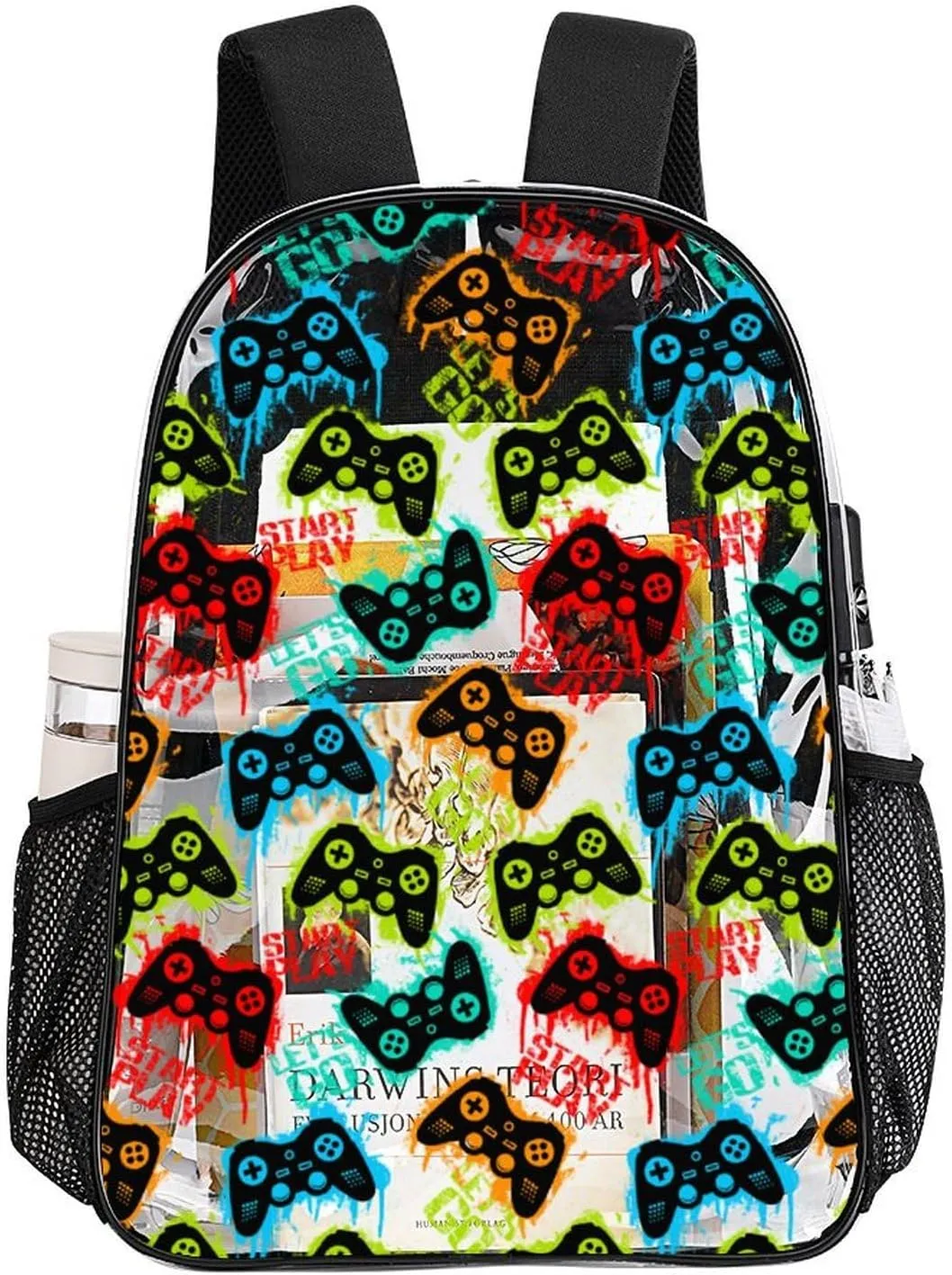 Game Machine Style Clear Backpack See Through Boys Backpacks for School, Transparent Backpack for College Workplace, Waterproof Heavy Clear Book Bag, Back to School Gift
