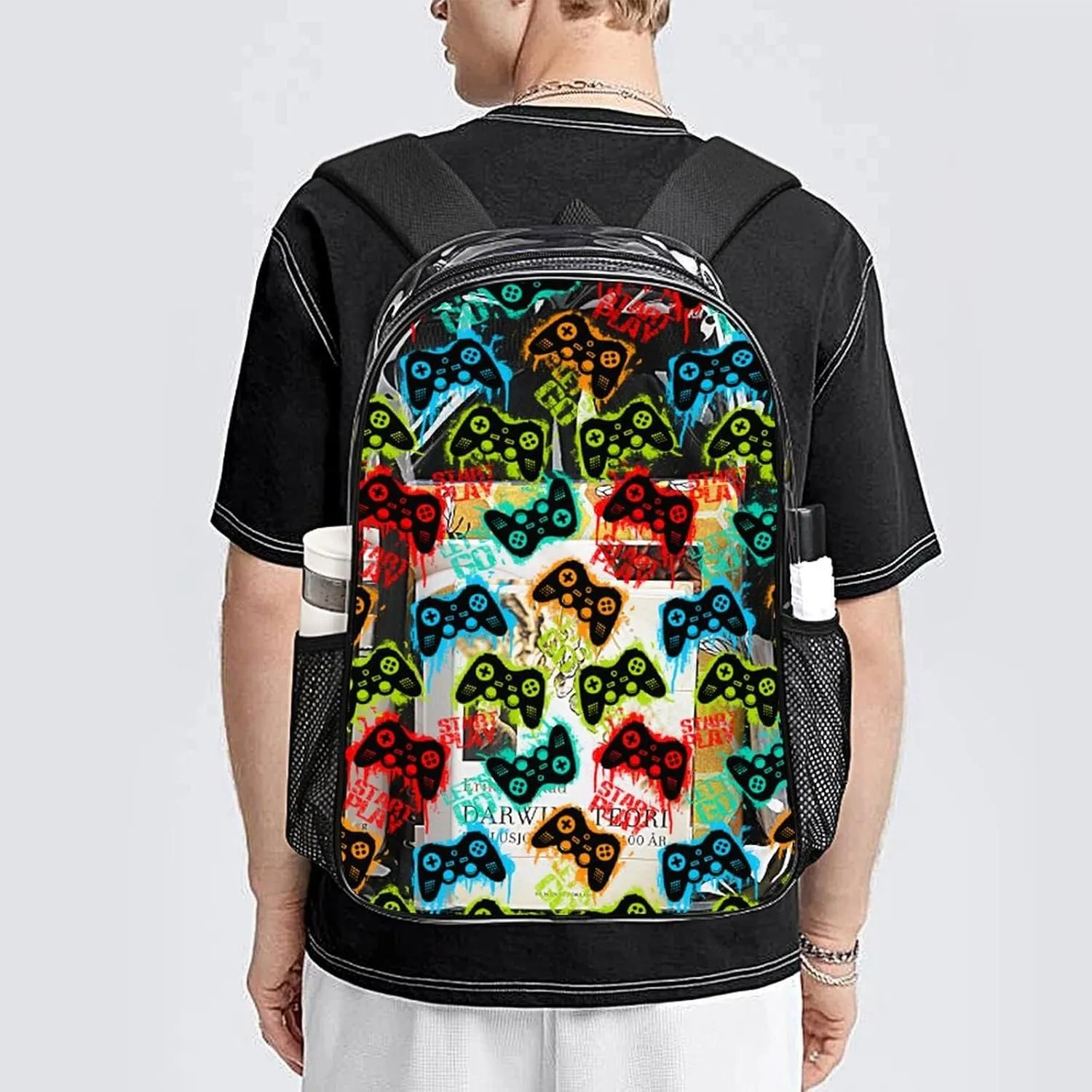 Game Machine Style Clear Backpack See Through Boys Backpacks for School, Transparent Backpack for College Workplace, Waterproof Heavy Clear Book Bag, Back to School Gift