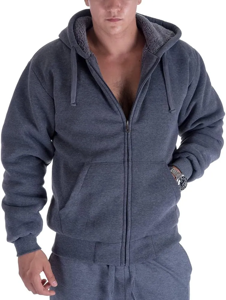 Gary Com Heavyweight Sherpa Hoodies for Men, Thick Fleece Lined Full Zip Up Winter Warm Sweatshirts Work Jackets