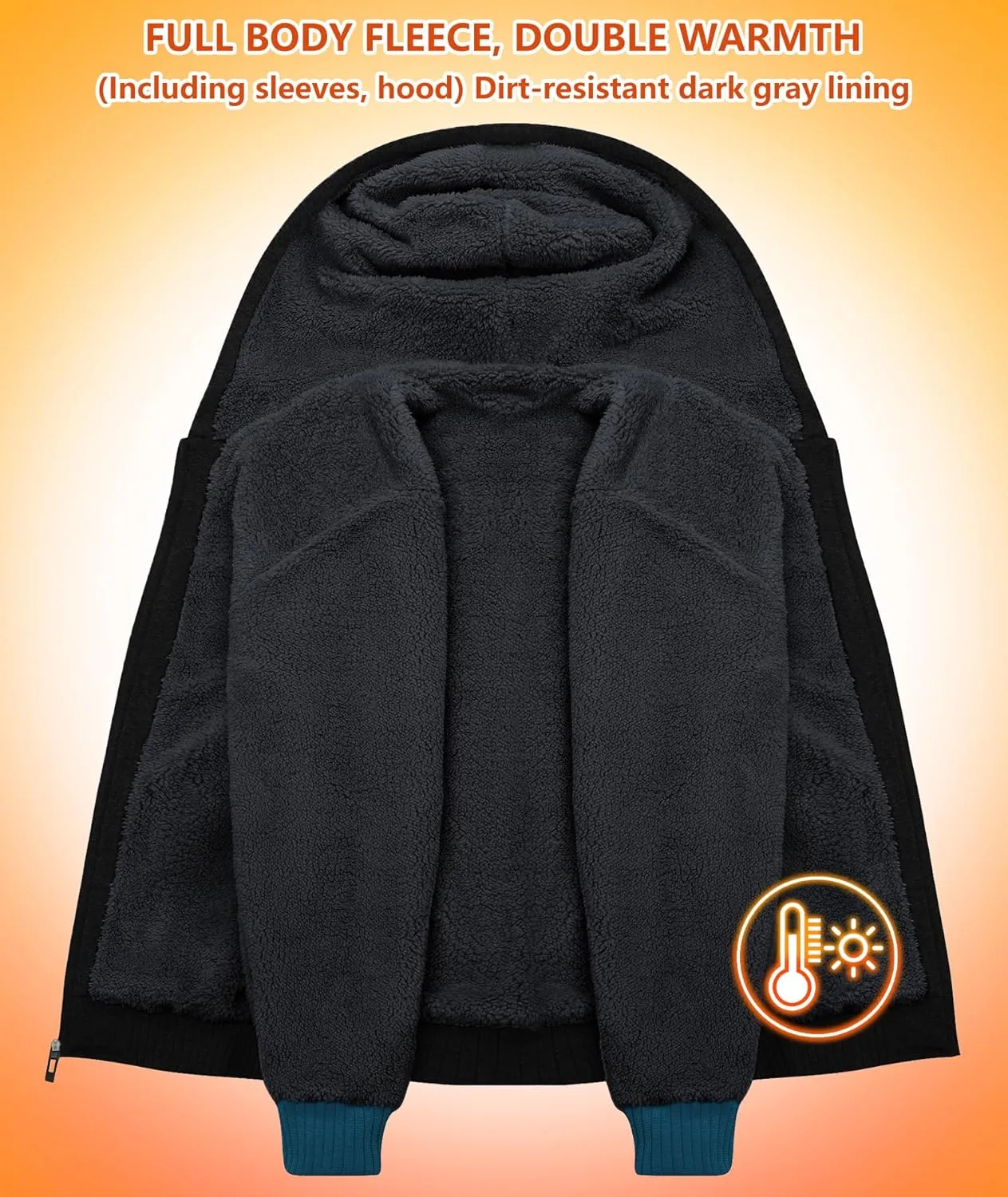 GEEK LIGHTING Men’s Fleece-Lined Zip Up Hoodie, Thick Hooded Jacket Winter Warm Athletic Sweatshirt