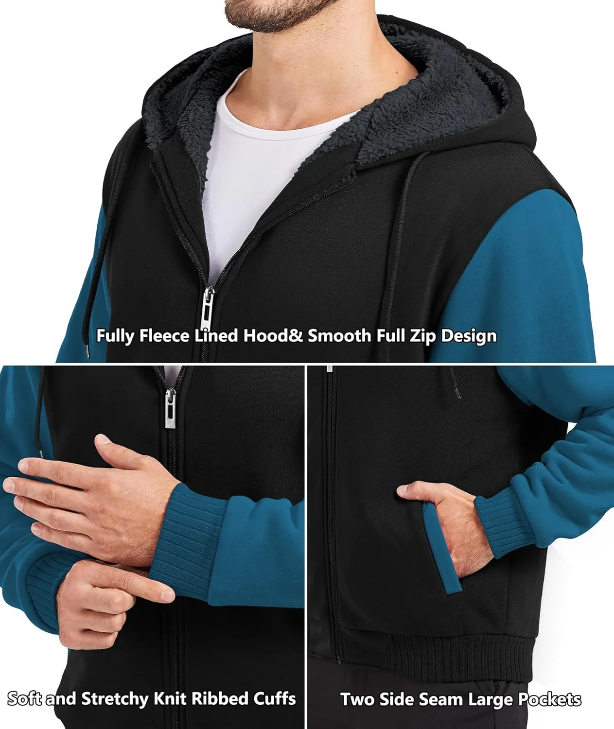 GEEK LIGHTING Men’s Fleece-Lined Zip Up Hoodie, Thick Hooded Jacket Winter Warm Athletic Sweatshirt