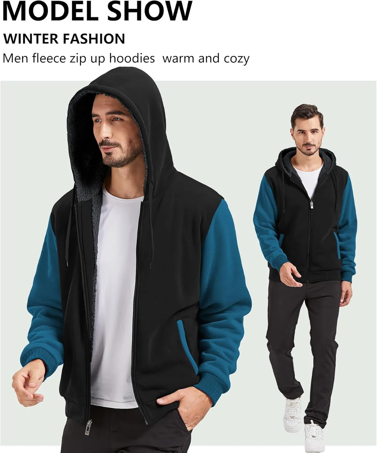 GEEK LIGHTING Men’s Fleece-Lined Zip Up Hoodie, Thick Hooded Jacket Winter Warm Athletic Sweatshirt