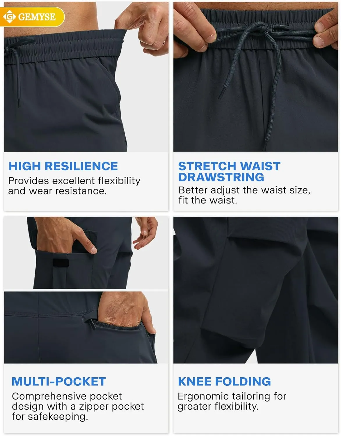GEMYSE Men's Track Pants Lightweight Quick Dry Travel Fishing Joggers Running Workout Active Athletic Hiking Pants