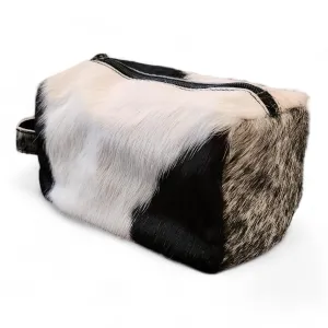 Genuine Cowhide Handcrafted Cosmetic Pouch Highlands Black Mix Cowhide Makeup Bag