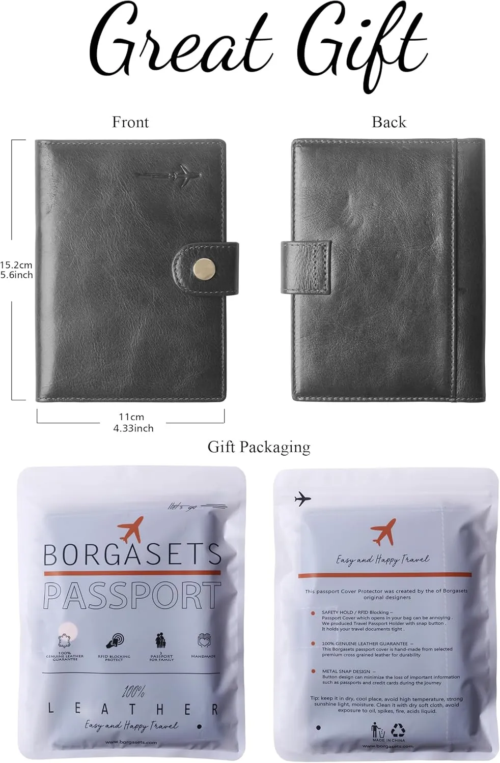 Genuine Leather Passport Case, RFID Passport Cover with Credit Card Holder for Women and Men Family ID Travel
