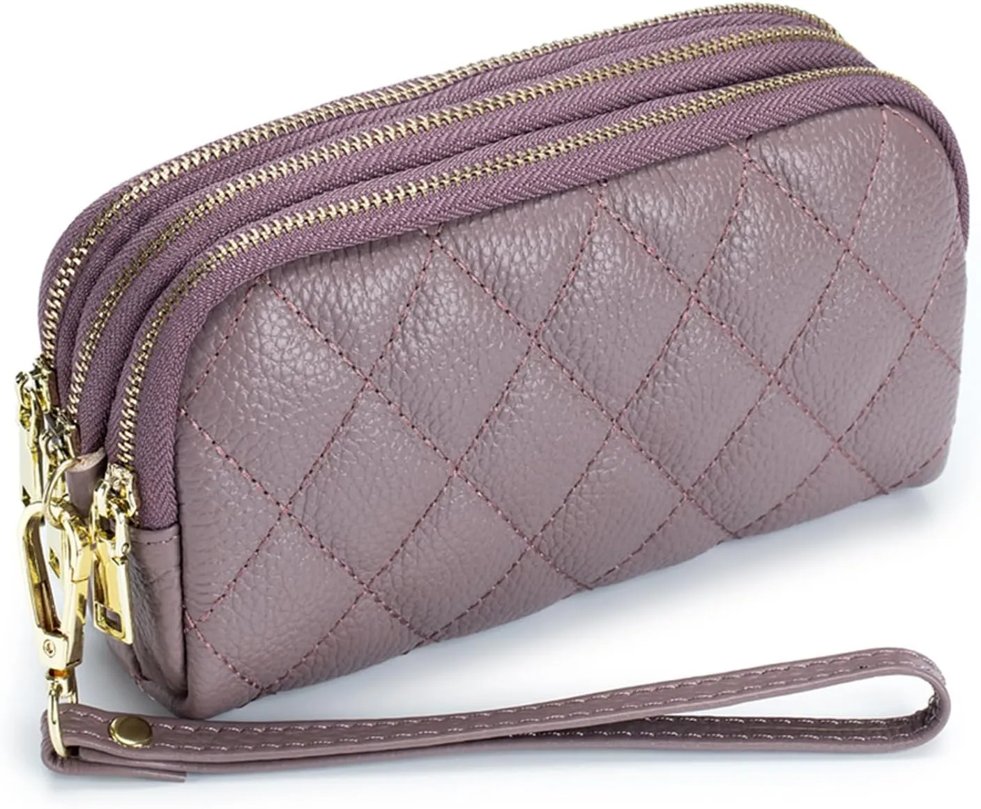 Genuine Leather Wristlet Wallets for Women - Quilted Ladies Clutch Purses
