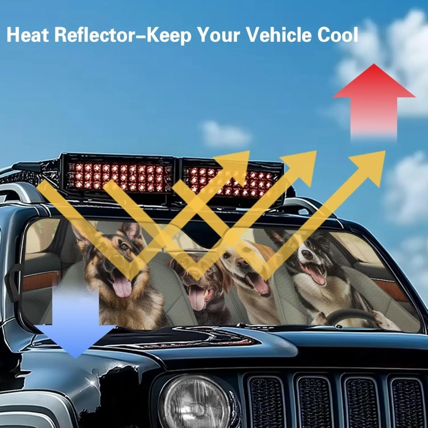 German Shepherd Windshield Sun Shade Compatible with Wrangler Rubicon Sahara TJ JK JKU 2 & 4 Door Funny Car Sun Shade Keep Your Vehicle Cool