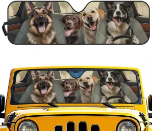 German Shepherd Windshield Sun Shade Compatible with Wrangler Rubicon Sahara TJ JK JKU 2 & 4 Door Funny Car Sun Shade Keep Your Vehicle Cool