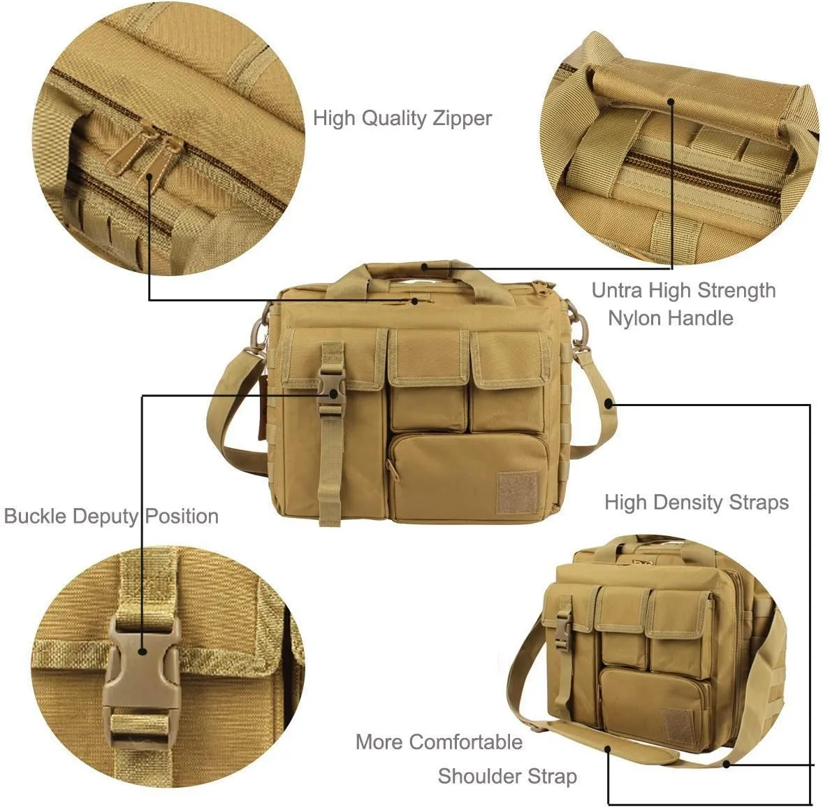 GES Tactical Briefcase, 15.6" Men's Messenger Bag Military Briefcase for Men, Khaki