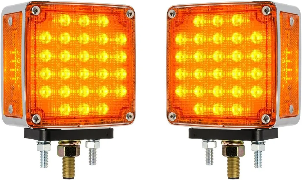 GG Grand General 74714 Square Smart Dynamic Double Face Amber/Red LED Pedestal Light for Trucks, Towing, Trailers, RVs and Buses – Twin Pack 2