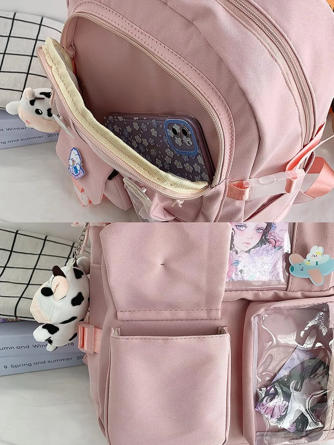 GGOOB Kawaii Backpack with Pins Kawaii School Backpack Cute Aesthetic Backpack Cute Kawaii Backpack for School (Blue, With Accessories)
