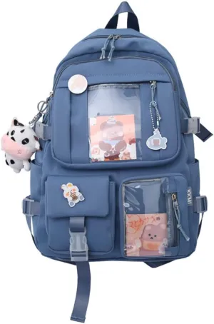 GGOOB Kawaii Backpack with Pins Kawaii School Backpack Cute Aesthetic Backpack Cute Kawaii Backpack for School (Blue, With Accessories)