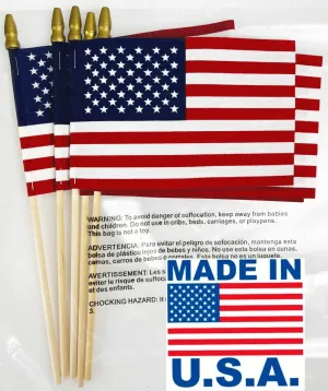 GIFTEXPRESS 12-Pack 12x18" American Stick Flags – Made in USA, Handheld with 30" Wooden Pole & Gold Spear Tip, Patriotic Grave Marker Flags for Memorial Day, 4th of July, Veterans Day, Parade Use