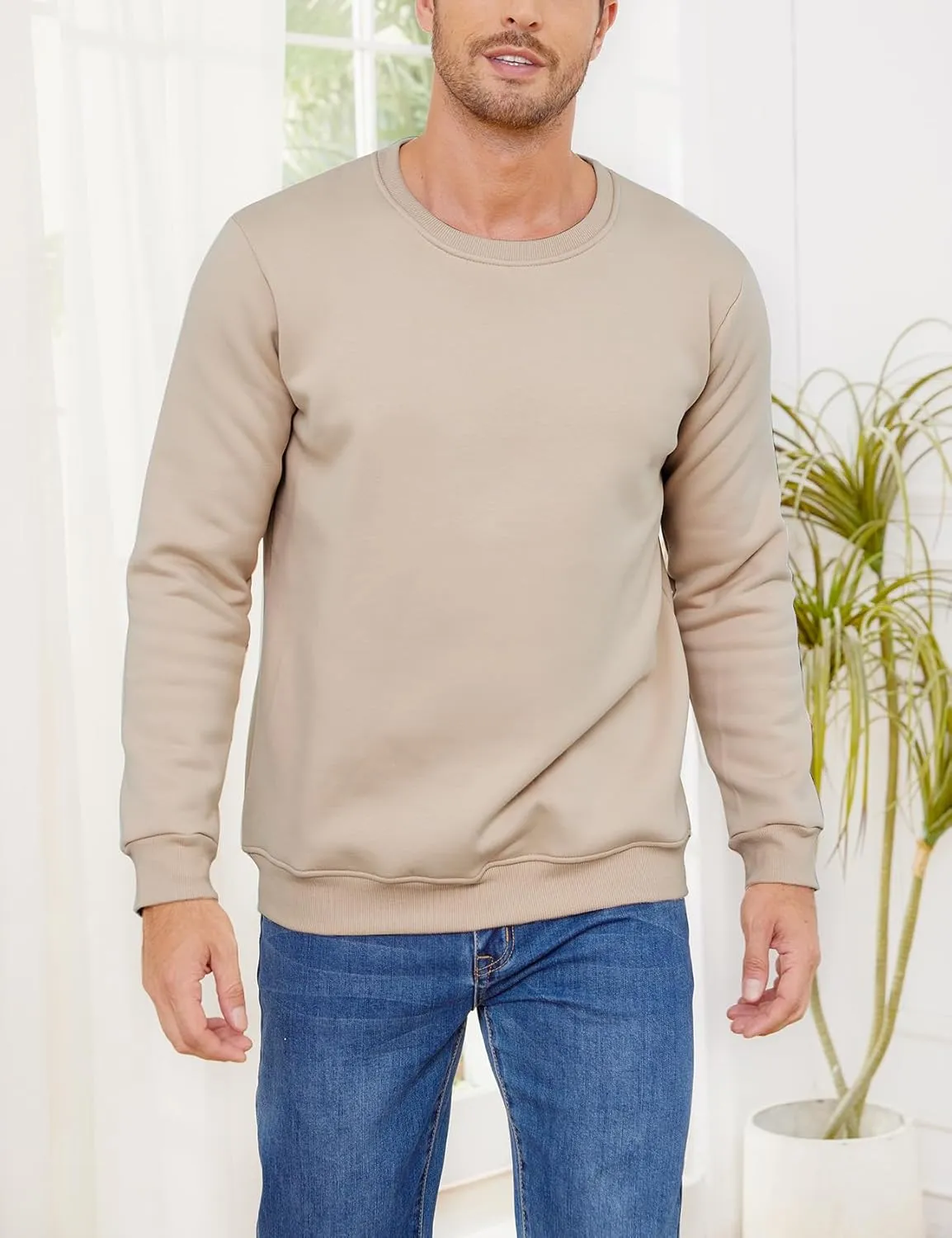 Gihuo Men's Warm Crewneck Sherpa Lined Fleece Sweatshirt Pullover Tops