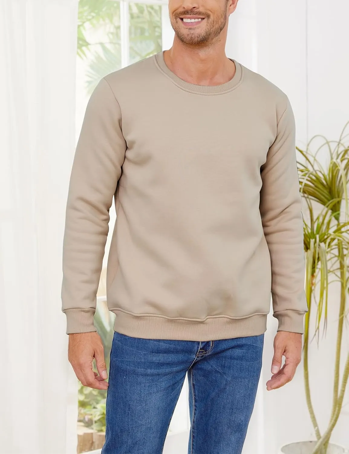 Gihuo Men's Warm Crewneck Sherpa Lined Fleece Sweatshirt Pullover Tops