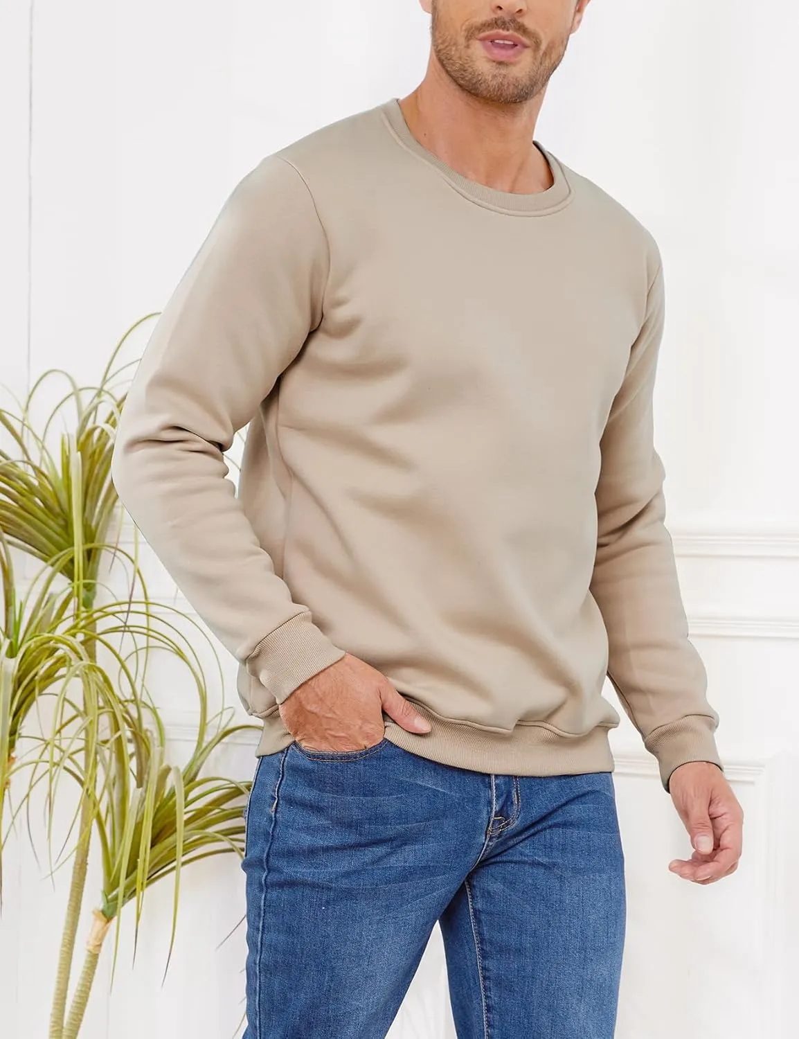 Gihuo Men's Warm Crewneck Sherpa Lined Fleece Sweatshirt Pullover Tops