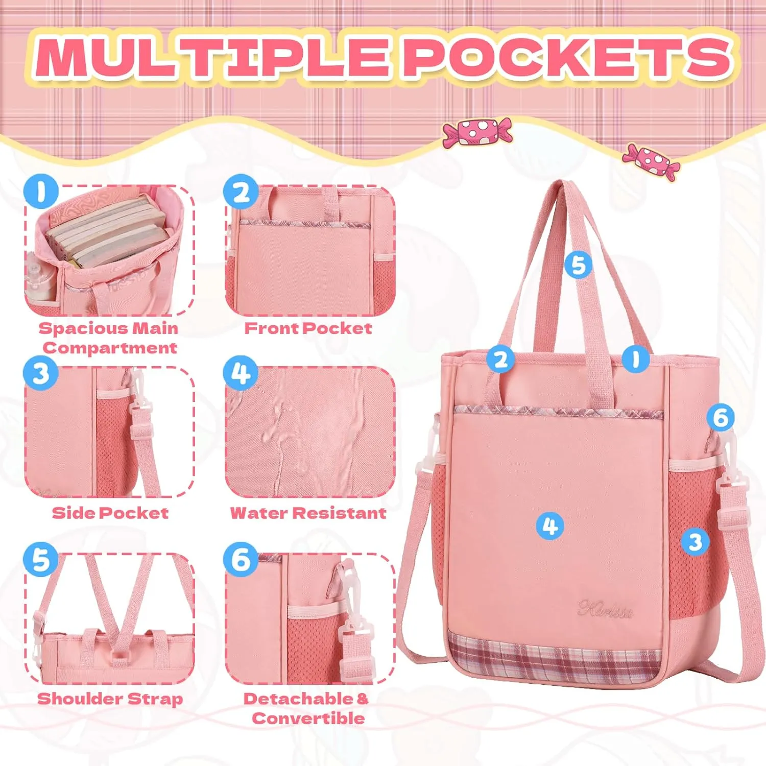 Girls Backpack, 2pcs Set School Backpack with Convertible Shoulder Tote Bag Water Resistant Book Bag for Primary Elementary School,Pink