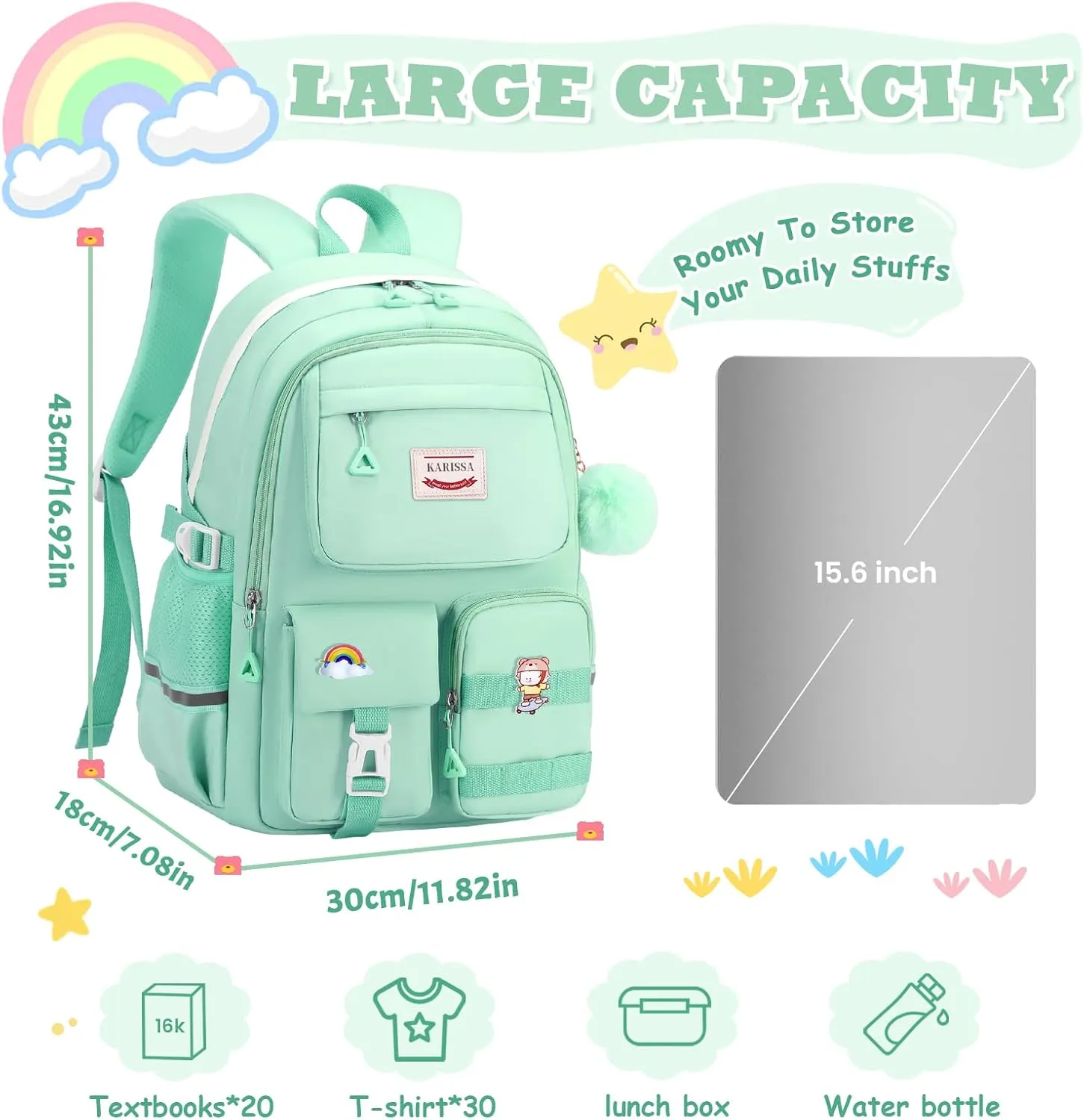 Girls Backpack for School, Teenage Multiple Pockets Backpack, Bookbag for Primary Elementary High School