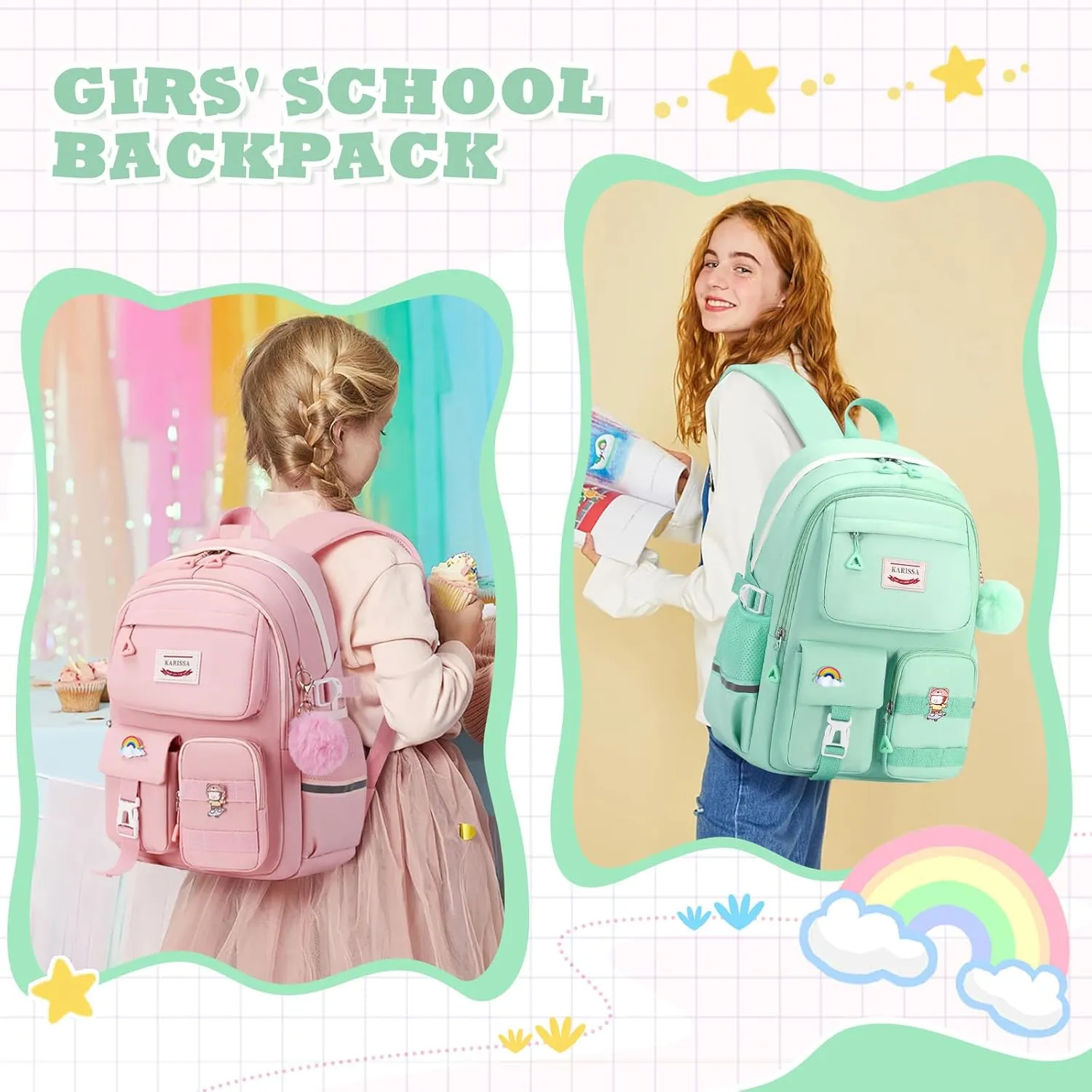 Girls Backpack for School, Teenage Multiple Pockets Backpack, Bookbag for Primary Elementary High School