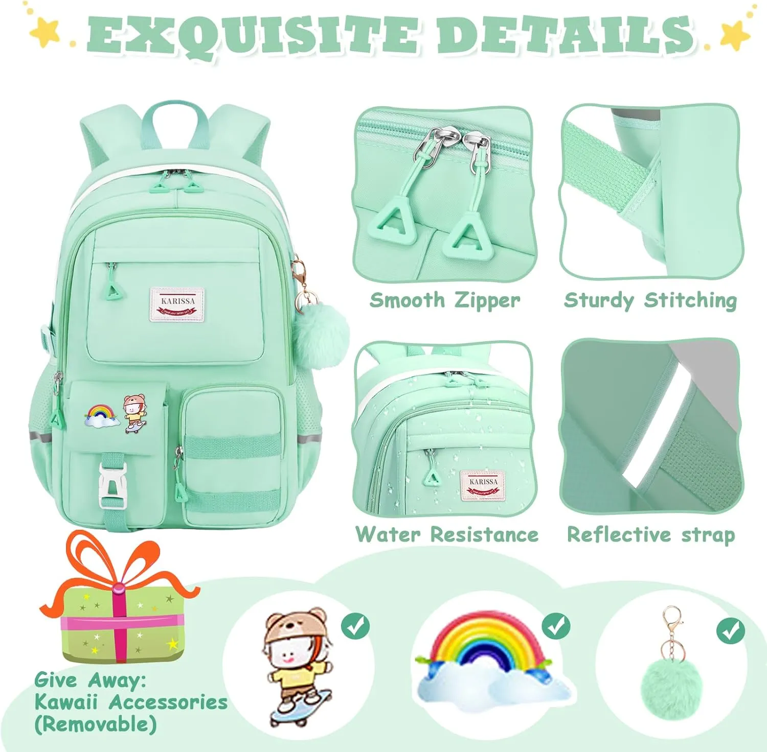 Girls Backpack for School, Teenage Multiple Pockets Backpack, Bookbag for Primary Elementary High School