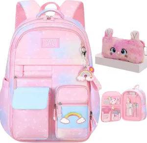 Girls Backpack, School Backpacks Rainbow Student Backpa,Kawaii Kids Backpack,Book Bag for Elementary Primary School