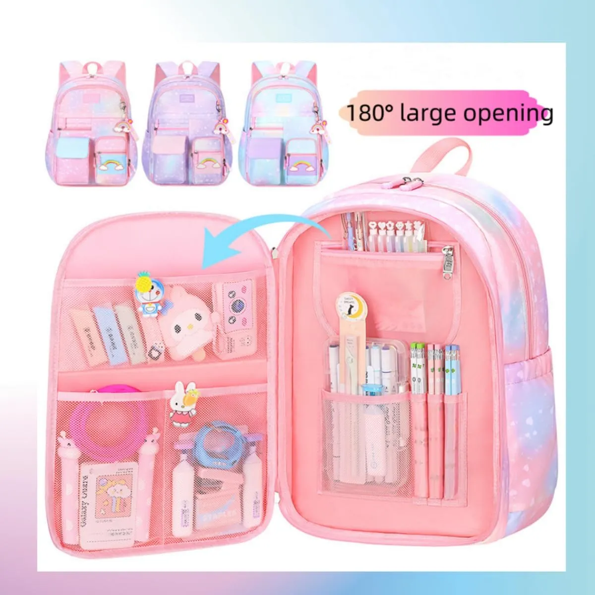 Girls Backpack, School Backpacks Rainbow Student Backpa,Kawaii Kids Backpack,Book Bag for Elementary Primary School