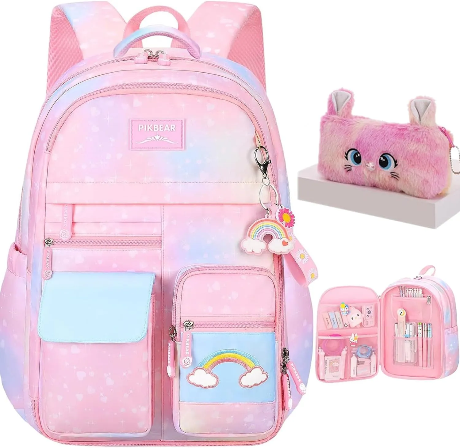 Girls Backpack, School Backpacks Rainbow Student Backpa,Kawaii Kids Backpack,Book Bag for Elementary Primary School